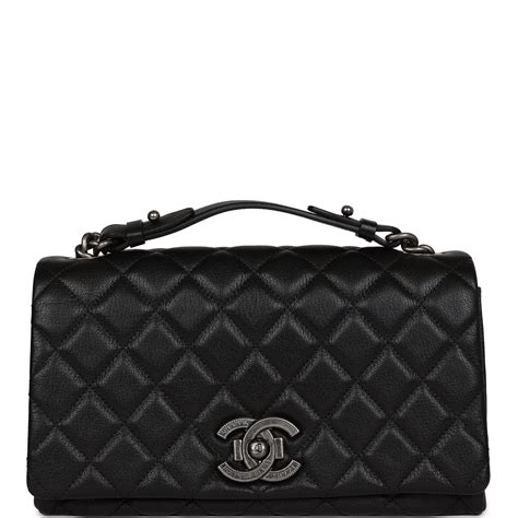 chanel city rock medium flap black goatskin ruthenium hardware|Chanel City Rock Medium Flap Black Goatskin .